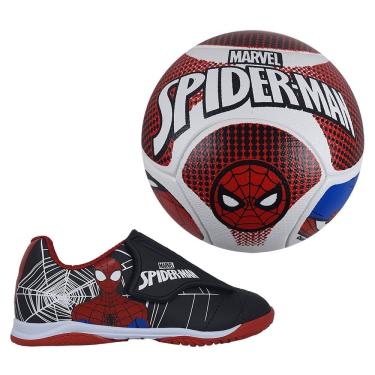 Imagem de Kit Chuteira Marvel + Bola Spider Man Infantil Preto