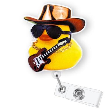 Imagem de Carretel de crachá de borracha de cowboy engraçado retrátil para enfermagem estudante de enfermagem RN CNA LPN trabalhador médico e professor, lindo clipe de crachá de pato de borracha estrela do rock