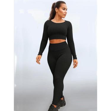 Imagem de Conjunto Blusa Manga Longa e Legging Canelada Alto Relevo Ultra Premium New Chill-Feminino