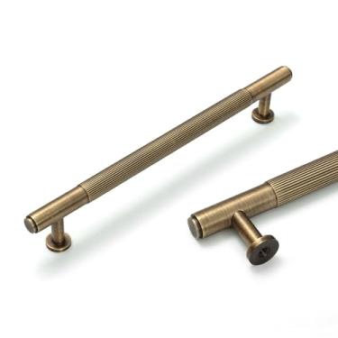 Imagem de MATOOYA Puxadores de armário de latão antigo, puxadores de armário de latão sólido, alças de cômoda para armário de banheiro (2, 196 mm/7,72 polegadas)