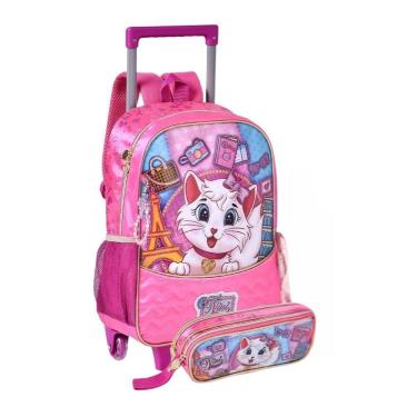 Imagem de Kit Mochila Rodinha E Estojo Gatinha Nini Clio