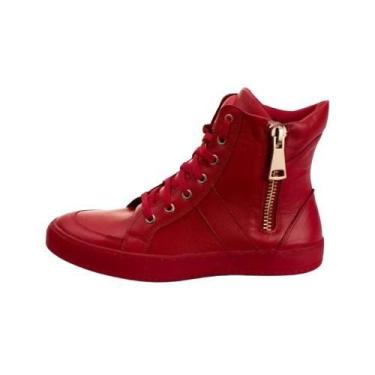 Imagem de Tênis Sneaker Cano Alto em Couro com Zíper Dourado Bawmi, Vermelho, 39