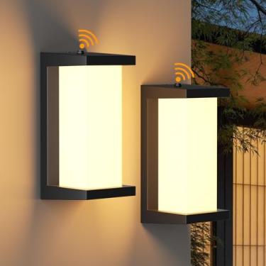 Imagem de OTeedo Pacote com 2 lâmpadas de parede externas do crepúsculo ao amanhecer, luminárias externas modernas de 3 cores, à prova d'água para varanda frontal, sensor de montagem na parede de LED, luzes