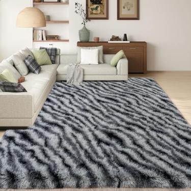 Imagem de Ailyei Tapetes grandes de 20 x 25 cm para sala de estar, ultramacio, zebra, preto, branco, grande tapete felpudo para quarto de bebê, moderno e fofo para quarto de meninas, crianças, decoração de casa