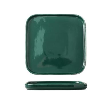 Imagem de Prato de bife de cerâmica esmaltado verde criativo cor sólida salada quadrada redonda -25,4 cm prato quadrado