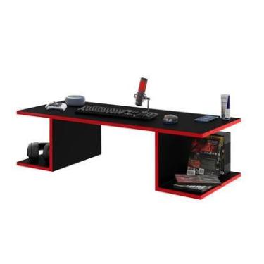 Imagem de Mesa Suspensa Escrivaninha Computador 900x420 C/ Prateleiras - Vermelho