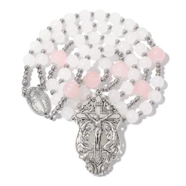 Imagem de AROUROUA Rosário de ouro católico para mulheres, medalha de São Milagrosa e crucifixo de cruz, oração católica, Large, Vidro, Sem Pedra Preciosa