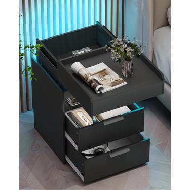 Imagem de Mesa de cabeceira com gaveta de arma, suporte noturno de carregamento com portas USB e CA, mesa de cabeceira de LED, mesinhas de cabeceira com gaveta de armas, suporte noturno inteligente com