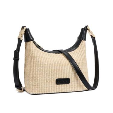 Imagem de BOSTANTEN Bolsas transversais de palha para mulheres, ráfia, bolsa de ombro clutch para praia, férias, uso diário, Preto, 8.7" L × 4.1" W × 6.1" H, Bolsa transversal de palha