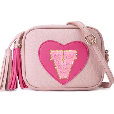 Imagem de OYLOLA Bolsa Infantil Para Meninas De 3, 4, 5, 6, 7 E 8 Anos, Presente Aniversário, Com Inicial, Transversal Meninas, Rosa V