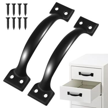 Imagem de Pretwad 2 pacotes de maçaneta de porta de garagem de 13,7 cm e maçaneta de portão com 8 parafusos de montagem - maçaneta preta de tela de metal resistente, maçaneta de galpão, maçaneta de cerca para