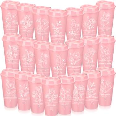 Imagem de LemonRoad 22 peças presentes de agradecimento de funcionários 473 ml copos de café reutilizáveis agradecimento com tampas copos de plástico inspiradores caneca de viagem floral a granel para colega de