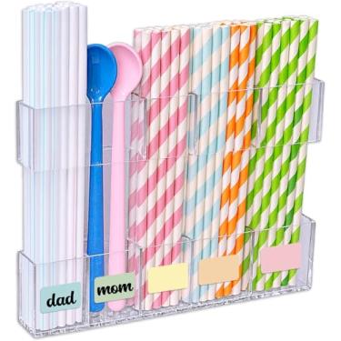 Imagem de VIETLANDS Suporte de canudo para porta de armário, suporte de canudo acrílico com fita adesiva dupla face, organizador de canudos reutilizáveis, dispensador de armazenamento para decoração de cozinha