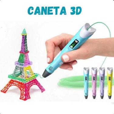 Imagem de Caneta 3d Impressora Completa Criança Criativa USB Azul Refil Infantil