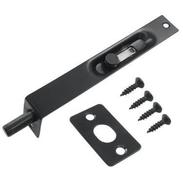 Imagem de BokWin Parafuso de descarga de porta trava de aço inoxidável de 15 cm com ação de alavanca tipo L, fechadura francesa para porta dupla composta de madeira - escorregador oculto resistente e manequim