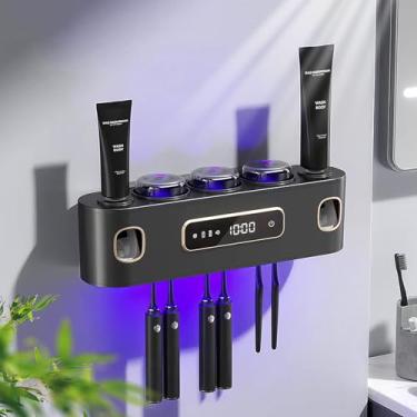 Imagem de Suportes de escova de dentes de banheiro e 2 dispensadores de pasta de dente com secagem e limpeza inteligentes, organizador de escova de dentes montado na parede para escovas de dentes elétricas