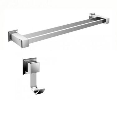 Imagem de Kit com Porta Toalha de Banho Duplo 62cm e 1 Cabide  Ducon Metais Cromado