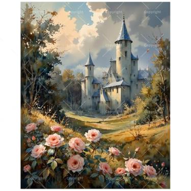 Imagem de Kit de pintura floral por números para adultos – Pintura DIY de rosas de jardim e caminho de pedra em tela 40,6 x 50,8 cm, conjunto de tinta acrílica, adequado para iniciantes, arte de flores para