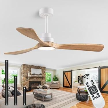 Imagem de dearnow Ventiladores de teto de 132 cm com luz com controle remoto ventiladores de teto com 3 lâminas de madeira, ventilador de teto de madeira maciça interno e externo para sala de jantar, sala de