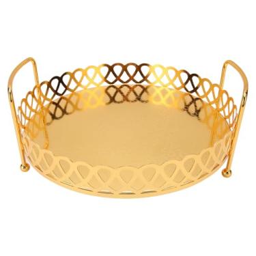 Imagem de Bandeja de servir de frutas modernas elegantes metal de metal duplo duplo pés estável prato redondo para bolo jóias lanches de decoração de casa bandeja de mesa de café