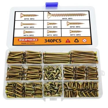 Imagem de Kit de sortimento de parafusos para madeira INDPROD M4 Flat Head 340 u