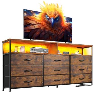 Imagem de Suporte de TV, cômoda EnHomee Rustic Brown com tomada elétrica de 55"