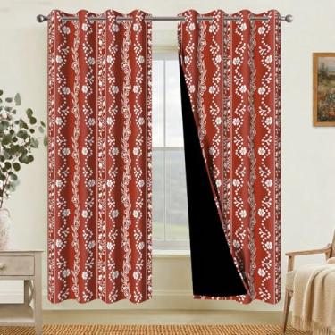 Imagem de Cortinas blackout de 203 cm de comprimento, 2 painéis - estampa floral vertical de videira moderna de fazenda, escurecimento de ambiente e privacidade, isolamento térmico, tratamentos de janela para