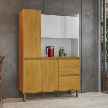 Imagem de Cozinha Compacta 6 Portas 2 Gavetas com Tampo Lucca CHF - Cinamomo/Branco Acetinado