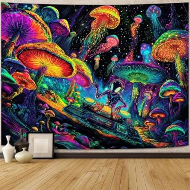 Imagem de Yeoiat Tapeçaria de luz negra tapeçarias alienígenas de DJ tapeçarias hippie tapeçaria de parede dos sonhos quarto dormitório decoração sala de estar 203 x 152 cm