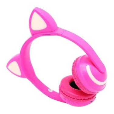 Imagem de Fone de Ouvido Sem Fio Orelhas de Gato com 7 Cores de LED ROSA - MKB