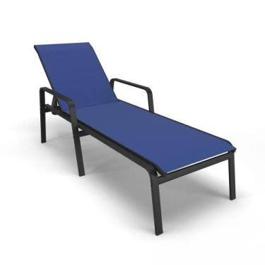 Imagem de Espreguiçadeira Piscina Praia Alumínio Preto Tela Azul - Aluv Móveis