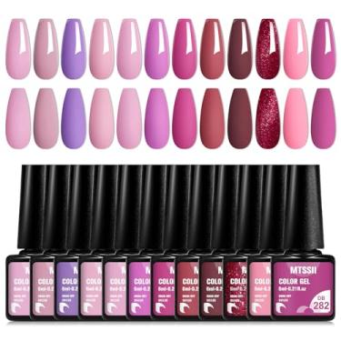 Imagem de MTSSII Conjunto de esmalte em gel: 12 peças de kit de esmalte de gel rosa choque, rosa e vermelho com glitter rosa suave - presentes de dia dos namorados para mulheres, kit de manicure com lâmpada UV