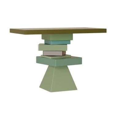 Imagem de Mesa de console de 119 cm, mesa de sofá de fazenda, mesa de entrada de madeira com base criativa, mesa de destaque para corredor, sala de estar, mesa de destaque para sala de estar, corredor de