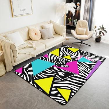 Imagem de Erosebridal Tapete estilo moderno 80S 90S 3x5, estampa retrô estilo Memphis com formas geométricas para crianças, tapetes descolados hipster, antiquados, para sala de estar, decoração geométrica para