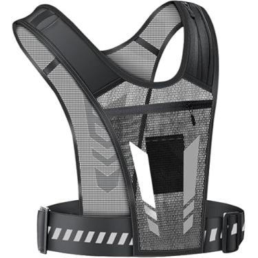 Imagem de Colete de corrida Colete de hidratação Bolsa de peito reflexiva com bolso de malha Cintura ajustável Suporte para telefone Bolsa esportiva para, Preto