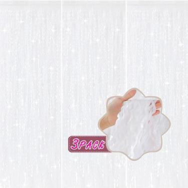 Imagem de Pano de fundo com franjas de papel de parede Tinsel, 3 peças brancas, 