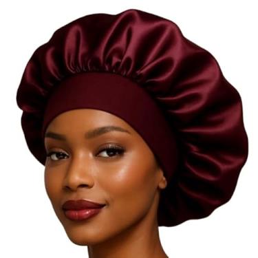 Imagem de Touca de Cetim Grande para Dormir com Faixa Larga Anti-Frizz - Gorro de Cetim com Aba Gigante, Proteção Cabelo Contra Frizz e Toque(3,Preto)