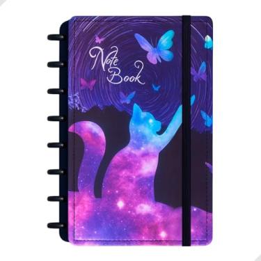 Imagem de Caderno de Discos Caderno inteligente Estampa Galáxia Noturna com elástico removível 80 Folhas (Gato)