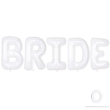 Imagem de Conjunto de Balões com Letras BRIDE Brancas, Balões Grandes Filme Alumínio 101,6 cm para Chás de Panela Despedidas Solteira Casamento Noivado Cenário para Fotos Decorações