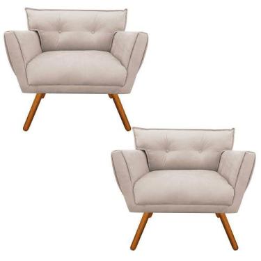 Imagem de Kit 02 Poltrona Decorativa Anitta Suede Bege - D'Rossi