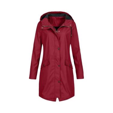 Imagem de Jaqueta De Chuva Feminina Impermeável Com Zíper, Cor Sólida, Leve, Tam