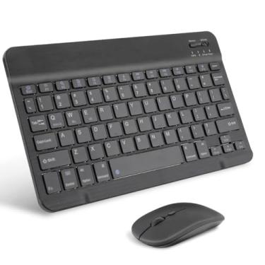 Imagem de Combo Teclado e Mouse Sem Fio Bluetooth - Teclado Ultrafino, Recarregável - Kit Compatível com Tablets e PCs (Preto)