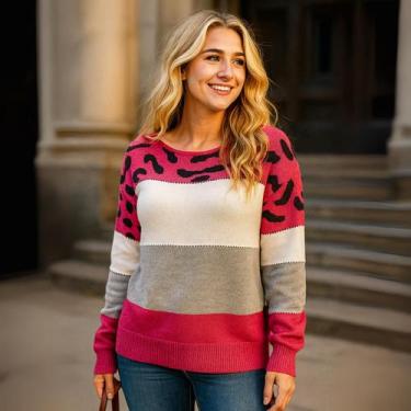 Imagem de Blusa Feminina de Tricot Onça Manga Longa com Estampa Animal Print - V