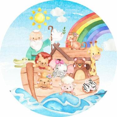 Imagem de Painel de Lona Redondo Arca de Noe Infantil Aquarela - Fabrika De Fest