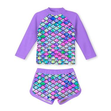 Imagem de Maiô feminino Rash Guard Vogseek Mermaid Scales Purple 6