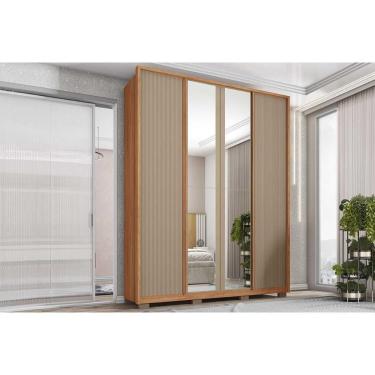 Imagem de Guarda Roupa Solteiro 4 Portas (2 C/ Espelho) E 3 Gavetas Lior Lux Freijo/sued Mr - Caemmun