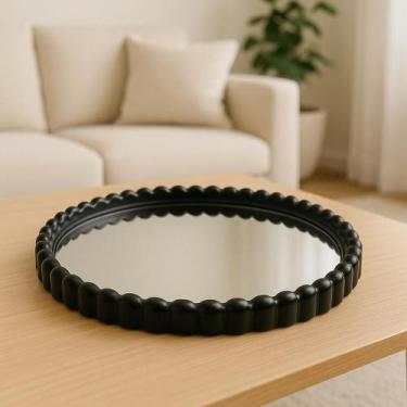 Imagem de Bandeja Redonda Espelhada Decorativa com Borda Ondulada - Dourada ou P