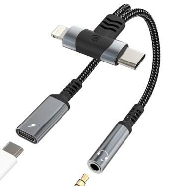 Imagem de Adaptador USB C Lightning para conector de fone de ouvido de 3,5 mm (2 em 1) para iPhone 16 15 14 13 Pro Max AUX carregador divisor de áudio dongle para cabo Apple compatível com Samsung S25 S24 porta