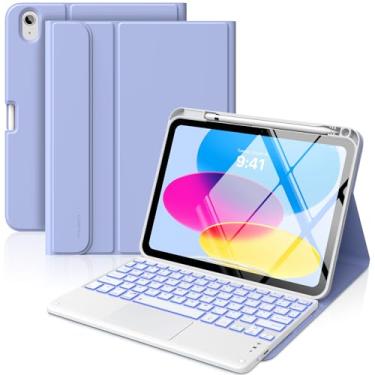 Imagem de MoKo iPad 11th/10th Generation Case with Keyboard 2025/2024, 7 Colors Backlight & Multi-Touch Trackpad, Detachable Keyboard Folio Stand Cover with Pencil Holder, Lavender Purple