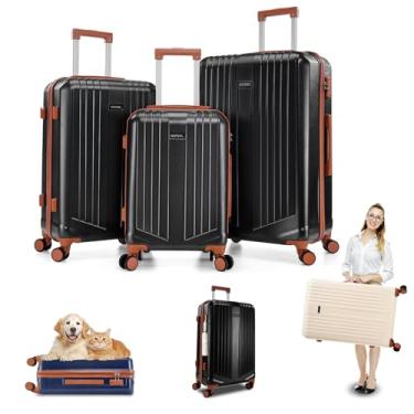 Imagem de Hoteel Conjuntos de bagagem de 3 peças com trava TSA, ABS + PC capa rígida de mala de mão para avião, preta (50,8 cm/DB/TB)